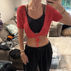 L*Space Coral Crocheted Tie-Front Top and cover up